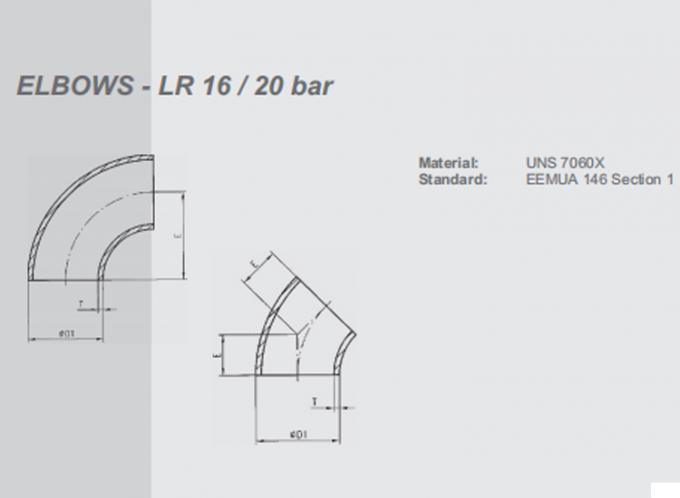 METAL Cu-ni Elbow LR BW 20 Baja OD Tembaga Nikel Pengelasan EQUAL 1